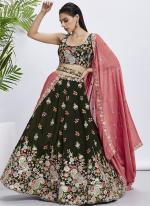 Organza Olive Wedding Wear Sequins Work Lehenga Choli